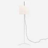 Floor lamp by Svend Aage Holm-Sørensen, c. 1950, chrome-plated steel, lacquered steel, linen shade, sold Aug 2026