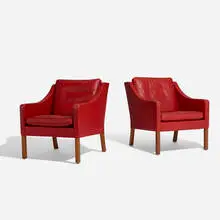 Børge Mogensen, Lounge chairs model 2207, pair, 1963, leather upholstery, teak