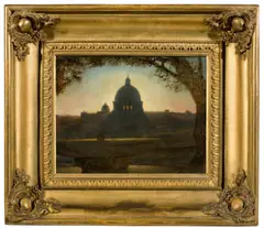 Max Albert Hauschild, Blick von der Villa Medici auf San Carlo al Corso (Rom), Öl auf Leinwand