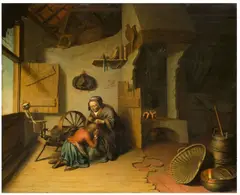 Jacob van Spreeuwen, Alte Frau kämmt einem Kind das Haar, Um 1635, Öl auf Eichenholz