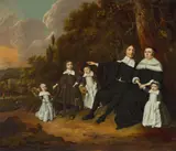 Pieter Merckelbach, Portrait einer Rotterdamer Familie vor italianisierender Landschaft, Um 1660, Öl auf Eichenholz