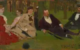 Franz Skarbina, Rastende Ausflügler im Grunewald (Berlin) / „Im Löwengarten (Reichenhall)