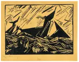 Lyonel Feininger, Jacht Wettsegeln, 1918, Holzschnitt auf gelbem Seidenpapier