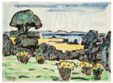 Landschaft an der Bucht by Karl Schmidt-Rottluff, 1966, Farbkreide und Tuschpinsel auf Velin, sold Nov 2013
