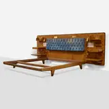 Gio Ponti, Headboard and bedframe from Casa Ceccato, Milan, 1950, Ferrara walnut root, curly grain birch, brass, upholstery