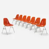 Charles and Ray Eames, DSSs, set of eight, 1955, molded fiberglass, zinc-plated steel, rubber, plastic