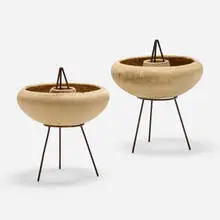 Sombrero planters, model M-109, pair by John Follis and Rex Goode, c. 1952, bisque ceramic, wrought iron, sold Nov 2022
