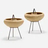 John Follis and Rex Goode, Sombrero planters, model M-109, pair, c. 1952, bisque ceramic, wrought iron