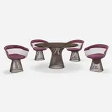 Warren Platner, Dining set, 1966, bronze-plated steel, upholstery, smoked glass