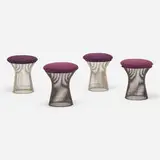 Warren Platner, Four stools, model 1719, 1966, nickel-plated steel, bronze-plated steel, upholstery