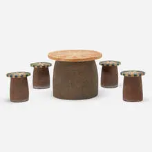Stan Bitters, Mushroom table and stools, set of five, c. 1977, glazed stoneware