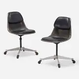 Charles and Ray Eames, Secretarial Plastic Pivot chairs, model PSCC-4, pair, 1958, molded fiberglass, vinyl, aluminum, enameled steel, rubber