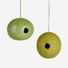 Birdhouses, pair by Stan Bitters, glazed stoneware, sold Nov 2022