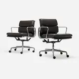 Charles and Ray Eames, Soft Pad Management chairs, pair, 1958 / 2009, leather, aluminum, enameled steel