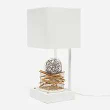 Kinetic table lamp #9 by Garry Knox Bennett, 2010, acrylic, laminate, steel wire, enameled steel, wood, sold Jul 2026