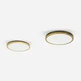 Arne Jacobsen, Munkegård ceiling lamps, pair, opaline glass, enameled aluminum, brass-plated copper