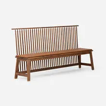 Studioilse, Bench with Back, c. 2021, walnut, leather upholstery, copper