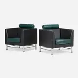 Ettore Sottsass, Eastside lounge chairs model 35S1, pair, leather, enameled steel