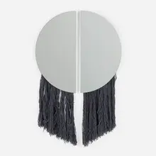 Ben & Aja Blanc, Apollo mirror, c. 2020, mirrored glass, hand-painted silk fiber, brass