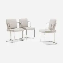 Lazzarini & Pickering, Murena armchairs from the Marta Sala Éditions collection, set of three, 2016, polished stainless steel, upholstery