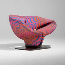 Pierre Paulin, Ribbon chair, 1965, Momentum upholstery by Jack Lenor Larsen over tubular steel and foam