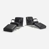 R.C. Coquery, Lounge chairs and ottomans, pair, c. 1930, leather, chrome-plated steel