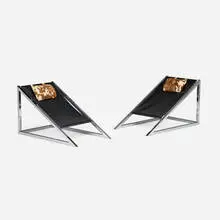 Archizoom Associati, Mies chairs, pair, chrome-plated steel, rubber, cowhide