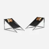 Archizoom Associati, Mies chairs, pair, chrome-plated steel, rubber, cowhide