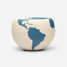Ry Rocklen, Globowl Cream Blue (Mazerine Land), 2015, ceramic, sonotube and paint