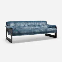 Percival Lafer, MP-185 sofa, c. 1975, Lee Jofa Oblique upholstery, stained mahogany