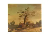 Hendrik Willem Schweickhardt, Figures on horseback in a landscape; Figures on a ferry; and Figures in a landscape, a set of three, oil on canvas