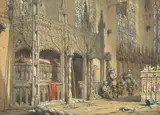 Joseph Nash, Cromwell's troops at Westminster, watercolour heightened with white