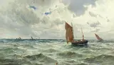 Gustave de Breanski, 'Trawlers off Hastings'; 'Anchored off Hastings', a pair, oil on canvas