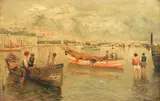 Attilio Pratella, Fishing boats in the bay of Naples; a pair, oil on panel
