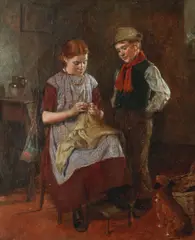 William Hemsley, A timely stitch, oil on canvas