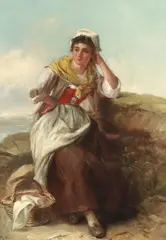 Thomas Kent Pelham, Young fisher girl awaiting the return of the fleet, oil on canvas