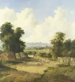 Alfred H. Vickers, Landscape with shepherd and flock, oil on canvas