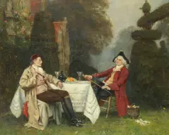Frank Moss Bennett, A drink in the garden, oil on panel