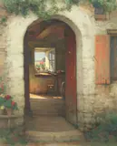 Charles Perron, Intérieur éclairé à Préfailles, oil on canvas