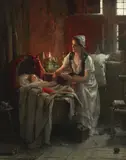 Edward Portielje, Motherly love, oil on panel