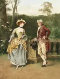 Henry Gillard Glindoni, Elegant admirers, oil on canvas