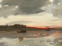David Murray, Estuary at sunset, oil on canvas