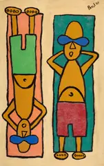 Paul du Toit, Sunbathers, acrylic on board