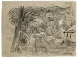 Max Liebermann, Weg hinter den Dünen (Laren), Um 1895, Kreide, weiß gehöht, auf grauem Papier