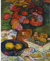 Stilleben mit Blumenvase und Obstschalen by Cesar Klein, 1908, Öl auf Leinwand, sold Nov 2013