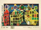Look at it on a rainy day by Friedensreich Hundertwasser, 1971, Original-Holzkassette mit 10 Farbserigraphien auf verschiedenen Papieren, sold Nov 2013