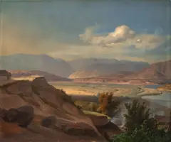 Das Etschtal zwischen Meran und Bozen by Deutsch, um 1840, Öl auf Leinwand, auf Pappe aufgezogen, sold May 2014