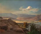Deutsch, um 1840, Das Etschtal zwischen Meran und Bozen, Öl auf Leinwand, auf Pappe aufgezogen