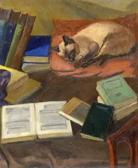 François Zdenek Eberl, Stilleben mit Katze, 1924, Öl auf Leinwand