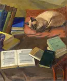 François Zdenek Eberl, Stilleben mit Katze, 1924, Öl auf Leinwand